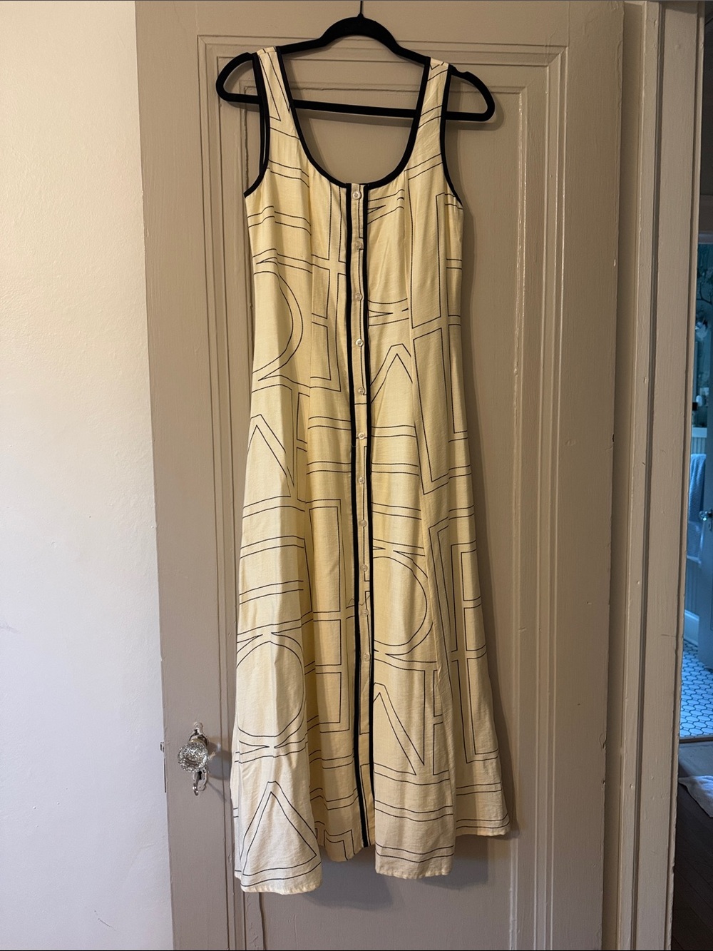 fab'rik Cream Maxi Dress with Black Trim